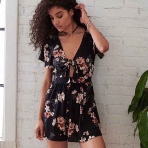 AE Floral Tie-Front Romper - Picture 1 of 4